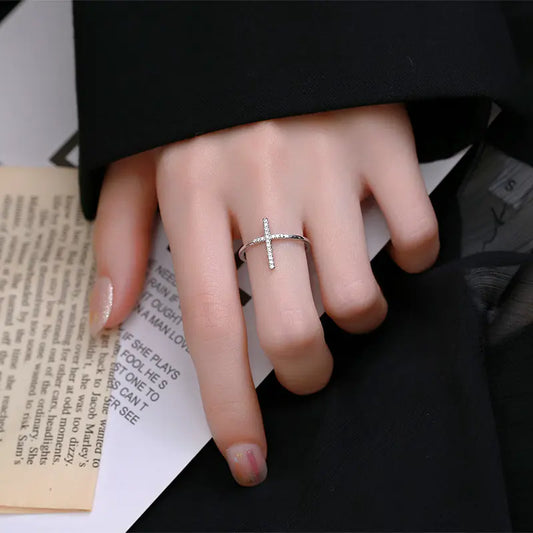 Simple Cross Open Ring in 925 Sterling Silver Design
