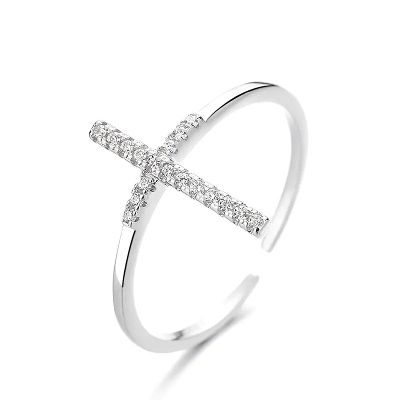 Simple Cross Open Ring in 925 Sterling Silver Design
